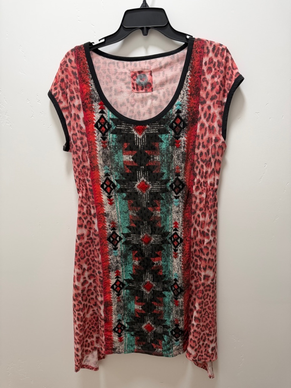 Double D Ranch Coral and Teal Patterned Midi Dress